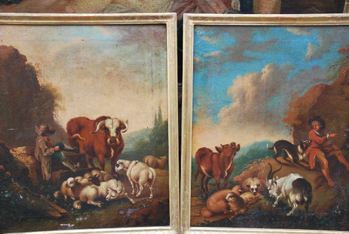 Pair Of Shepherd Canvases, Italy Circa 1750