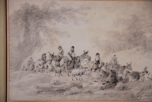 Drawing Scene Of Shepherds And Shepherdesses Signed De Pillement