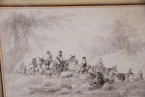 Drawing Scene Of Shepherds And Shepherdesses Signed De Pillement