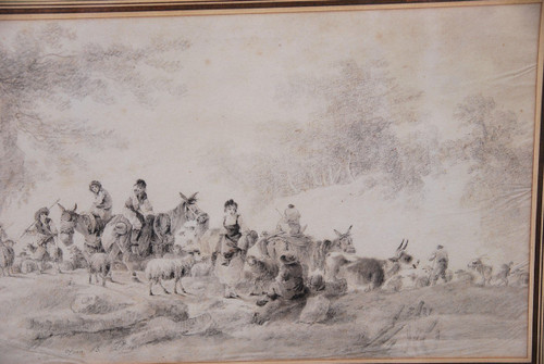 Drawing Scene Of Shepherds And Shepherdesses Signed De Pillement