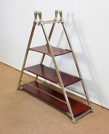 Rare Solid Mahogany and Chromed Metal Boat Shelf - 1920