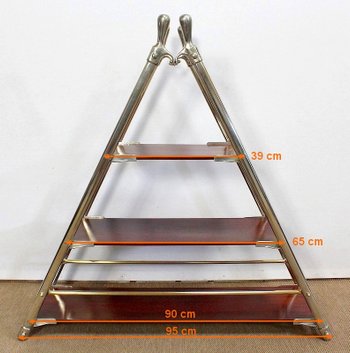 Rare Solid Mahogany and Chromed Metal Boat Shelf - 1920