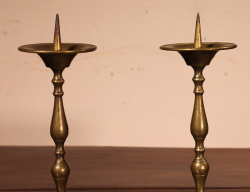 Pair Of Small Bronze Candlesticks - 18th Century