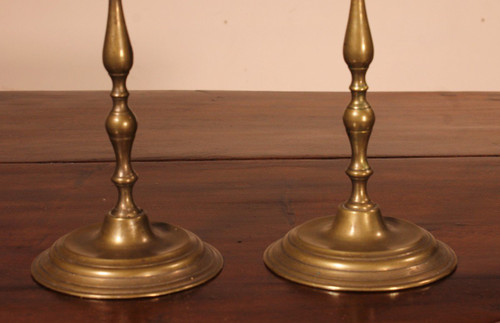 Pair Of Small Bronze Candlesticks - 18th Century