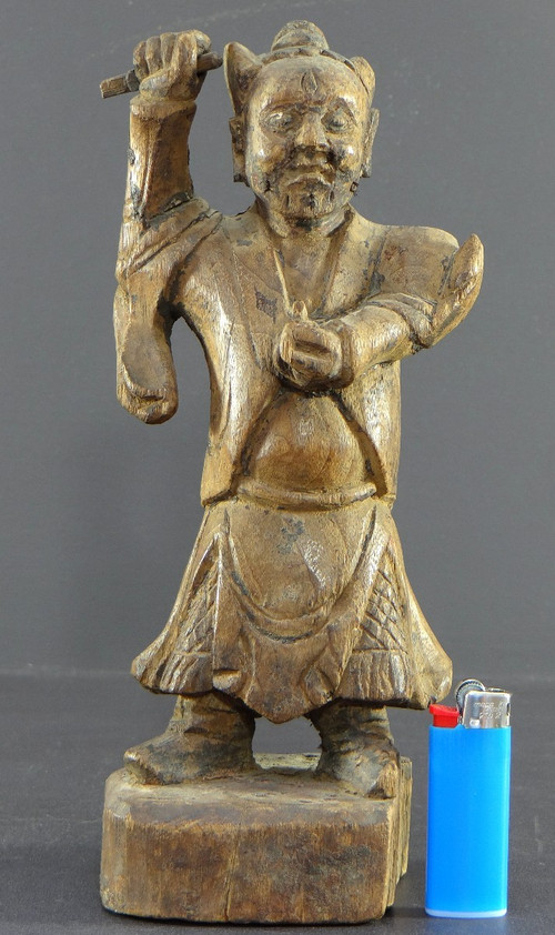 Chine, XVIIIème Siècle, Dynastie Qing, Rare Statue Esprit Démoniaque "yaksha" En Bois Sculpté.