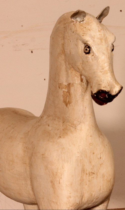 Cheval En Bois Polychrome Du 19° Siècle