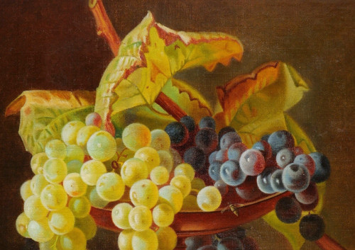 Noémi FORTOUL, Still life with a cup of grapes and peaches