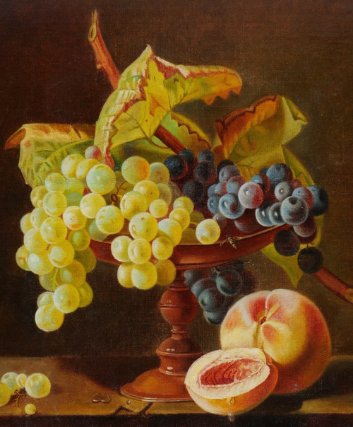 Noémi FORTOUL, Still life with a cup of grapes and peaches