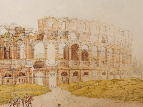 19th century ITALIAN school, Animated view in front of the Colosseum