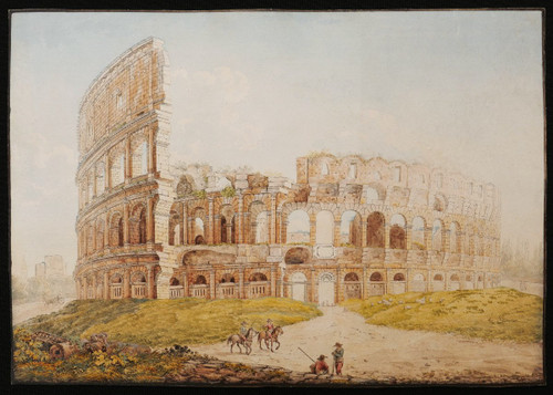 19th century ITALIAN school, Animated view in front of the Colosseum