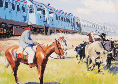 Yves DELFO, The General San Martín train and two gauchos in the Argentine countryside