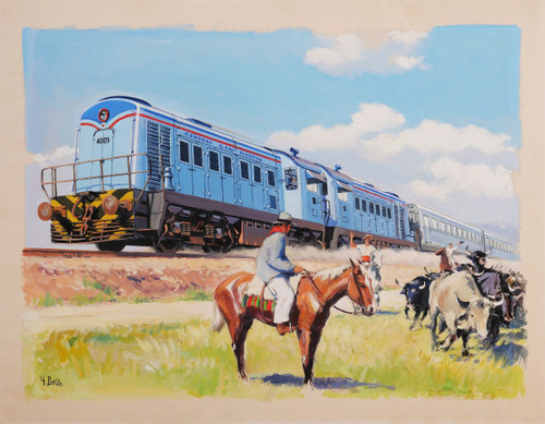 Yves DELFO, The General San Martín train and two gauchos in the Argentine countryside