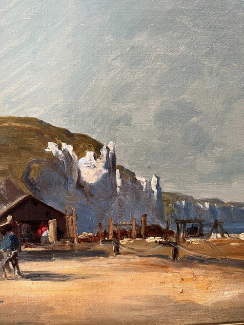 French Impressionist School - Fishing Village, Normandy, Circa 1880. Monogrammed Ag