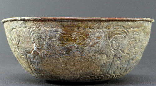 Islamic Art, XVth-XVIth Century, Bronze Cup Hammered Decor.