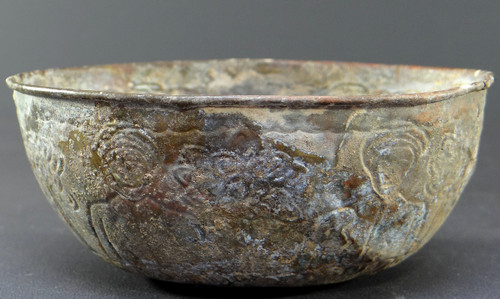 Islamic Art, XVth-XVIth Century, Bronze Cup Hammered Decor.