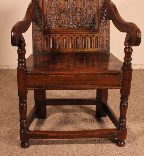 Charles I Joined Oak Armchair - Début 17° Siècle