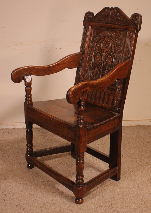 Charles I Joined Oak Armchair - Début 17° Siècle