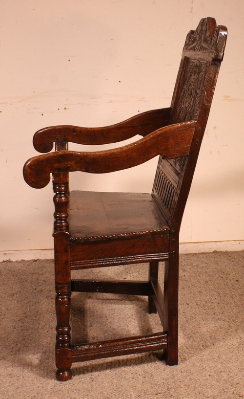 Charles I Joined Oak Armchair - Début 17° Siècle