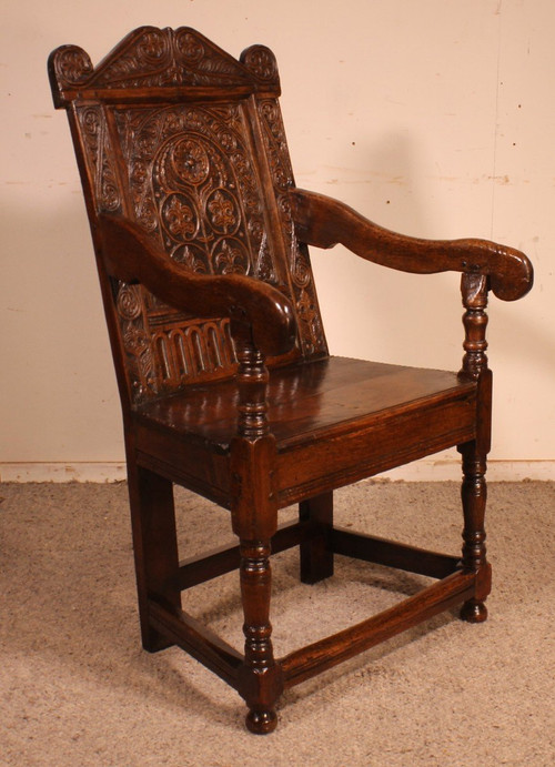 Charles I Joined Oak Armchair - Début 17° Siècle