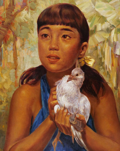 Ralph Burke TYREE, Guam girl in the jungle, holding a bird