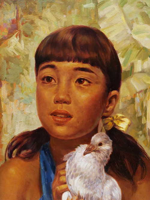 Ralph Burke TYREE, Guam girl in the jungle, holding a bird