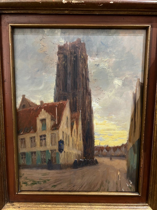 French School Circa 1900 - Belgium, The Malines Cathedral - Beguinage