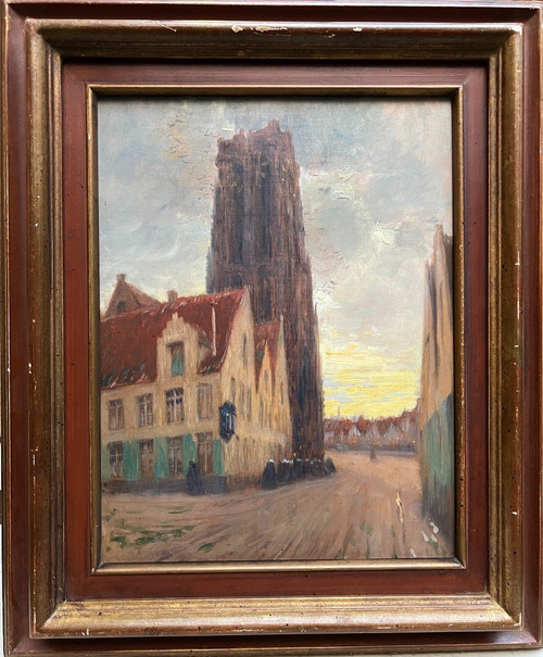 French School Circa 1900 - Belgium, The Malines Cathedral - Beguinage