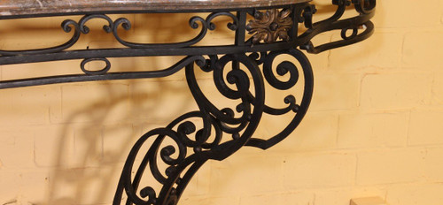 Large Console In Wrought Iron And Marble - 19th Century