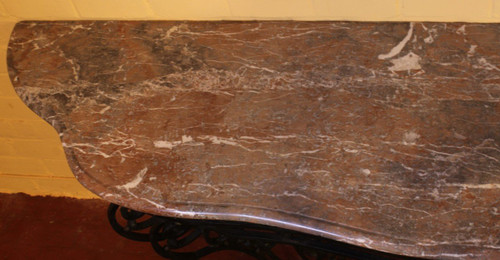 Large Console In Wrought Iron And Marble - 19th Century