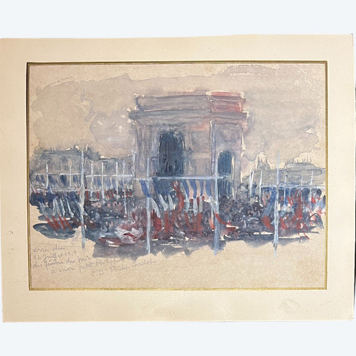 French School - Arc De Triomphe Celebrations, Paris - July 14, 1919! Sign