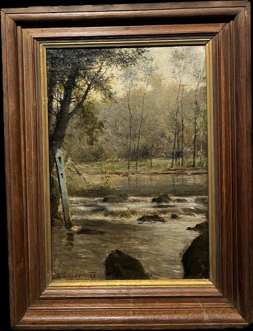 Ernest Joseph Laurent (1859-1929) - Paysage Impressionniste à La Rivière Et Au Poteau, 1885