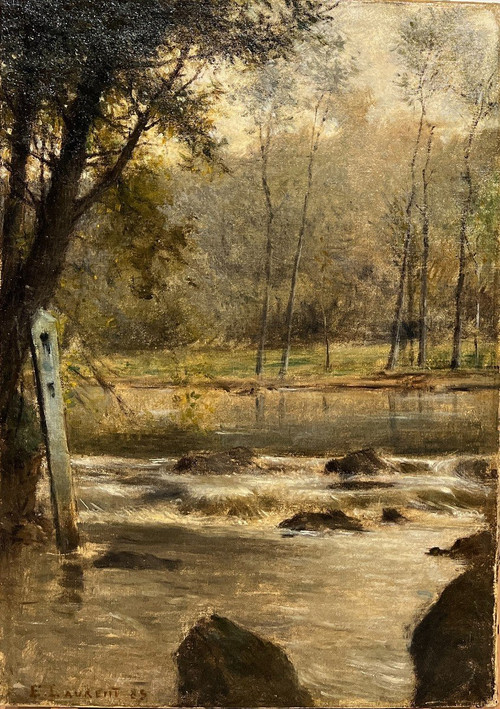 Ernest Joseph Laurent (1859-1929) - Paysage Impressionniste à La Rivière Et Au Poteau, 1885