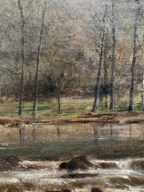 Ernest Joseph Laurent (1859-1929) - Paysage Impressionniste à La Rivière Et Au Poteau, 1885