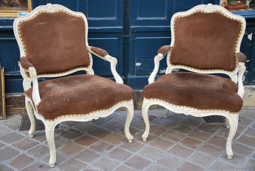 Paire De Beaux Fauteuils Estampillés De Drouilly, époque Louis XV, XVIIIe siècle