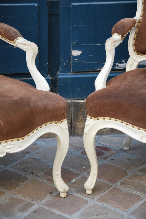 Paire De Beaux Fauteuils Estampillés De Drouilly, époque Louis XV, XVIIIe siècle