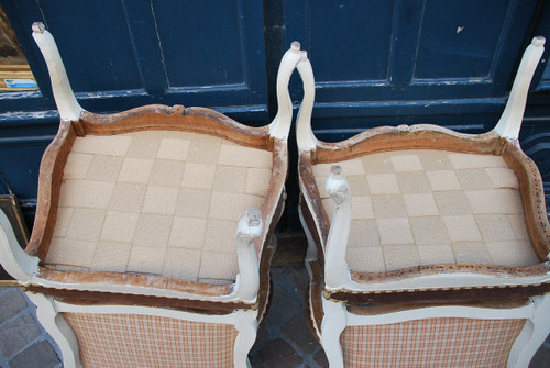 Paire De Beaux Fauteuils Estampillés De Drouilly, époque Louis XV, XVIIIe siècle