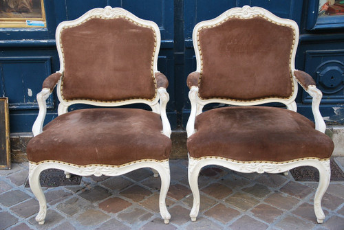 Paire De Beaux Fauteuils Estampillés De Drouilly, époque Louis XV, XVIIIe siècle