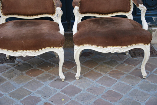 Paire De Beaux Fauteuils Estampillés De Drouilly, époque Louis XV, XVIIIe siècle