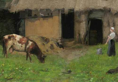 Élie NONCLERCQ, Milkmaid and cow in front of a cottage