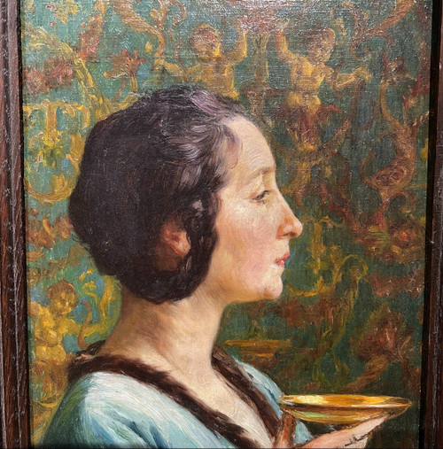 Eugène Deully (1860-1933) - Femme De Profil Au Calice, Circa 1890