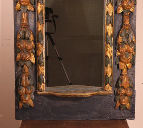 Large 17th Century Spanish Mirror In Polychrome Wood