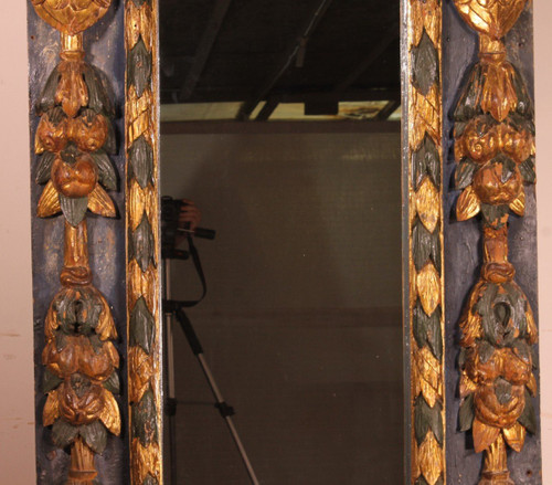 Large 17th Century Spanish Mirror In Polychrome Wood