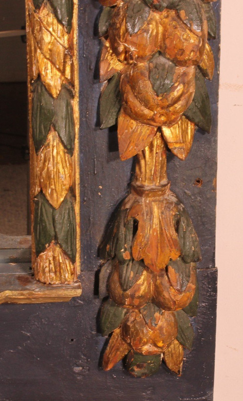 Large 17th Century Spanish Mirror In Polychrome Wood