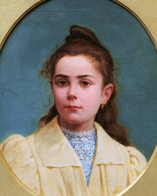 SCUOLA FRANCESE 1880 circa, Ritratto di una bambina bruna con occhi nocciola