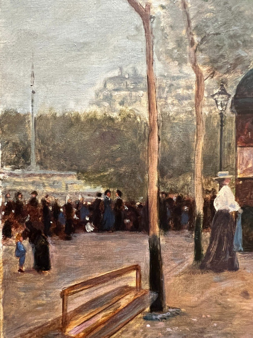 Louis Jouve (1829-1903) - Paris, Place Du Chatelet Et Quais De Seine - Elégantes Et Enfants