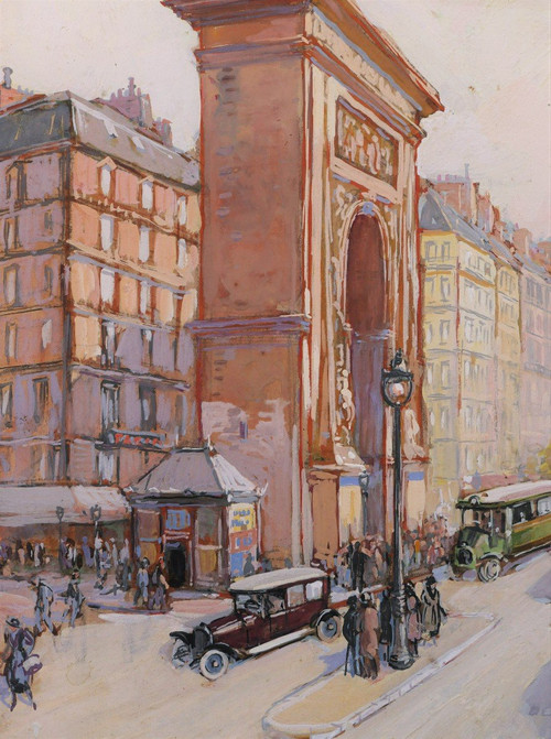 Jean DUMERSAN, Animated view in front of Porte Saint-Denis in Paris