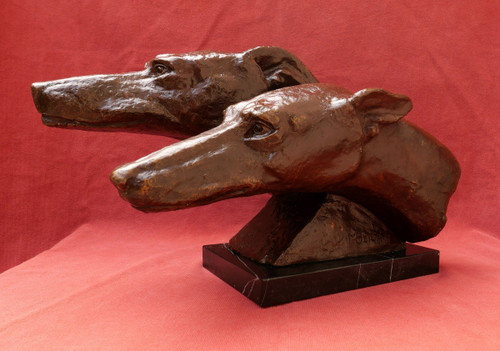 M. BERTIN, Two greyhound heads