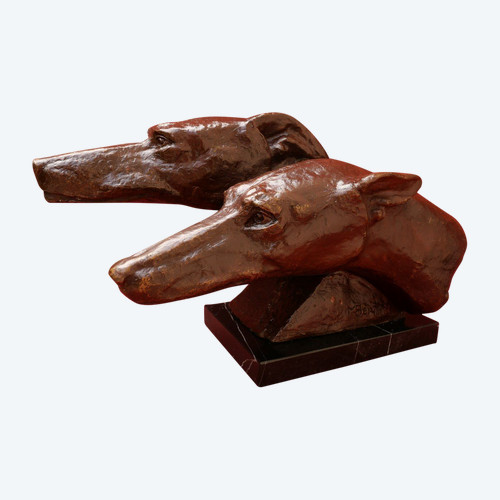 M. BERTIN, Two greyhound heads