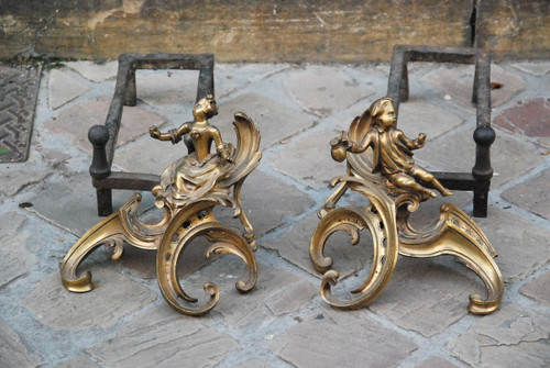 Pair Of Andirons In Louis XV Bronze