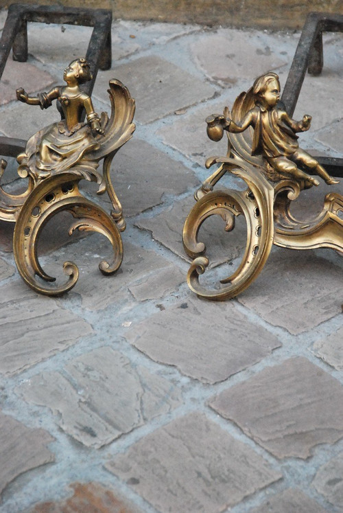 Pair Of Andirons In Louis XV Bronze